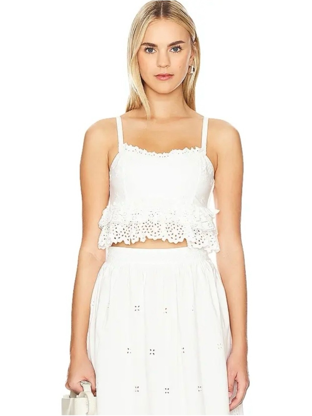 Nwt Ulla Johnson Clarissa Eyelet Fitted Crop Top Cowrie White Size 8 Sp240207